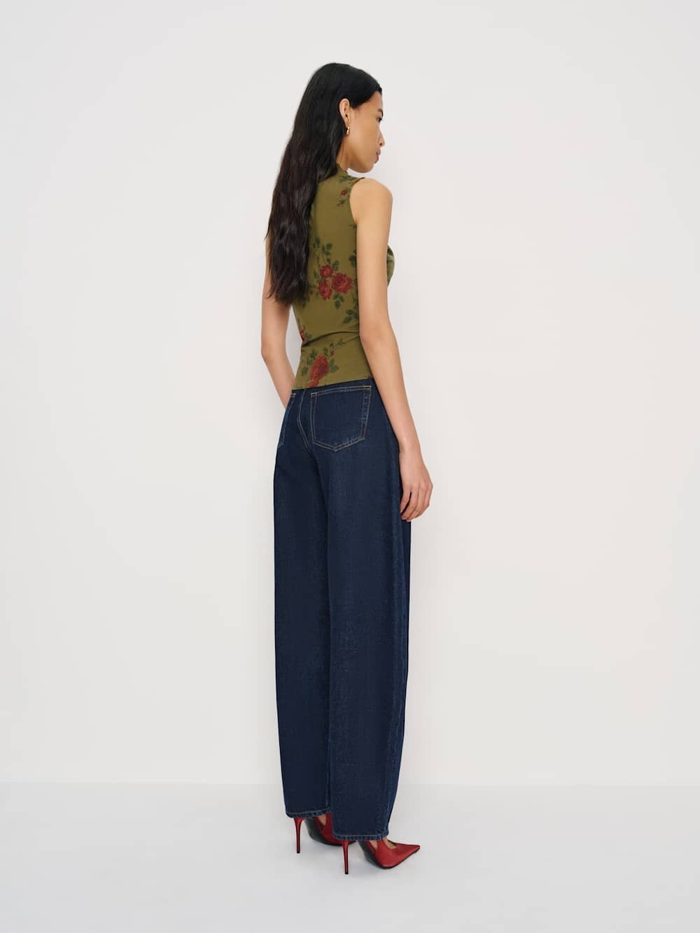 Reformation Olive Green Floral Mock-Neck Tank - Picture 3 of 12
